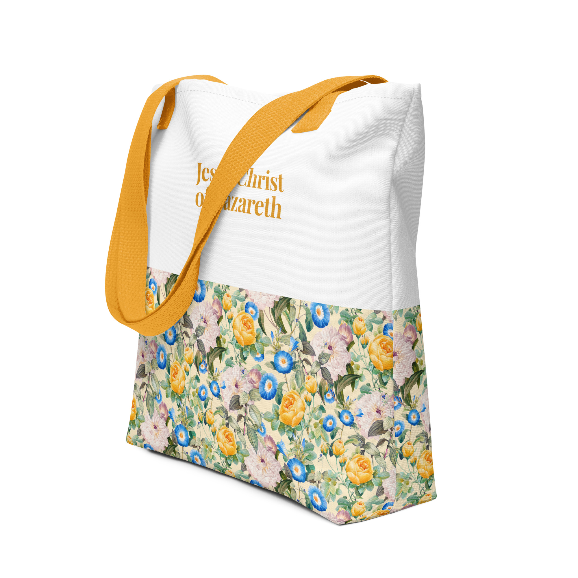 christian tote bag with flowers