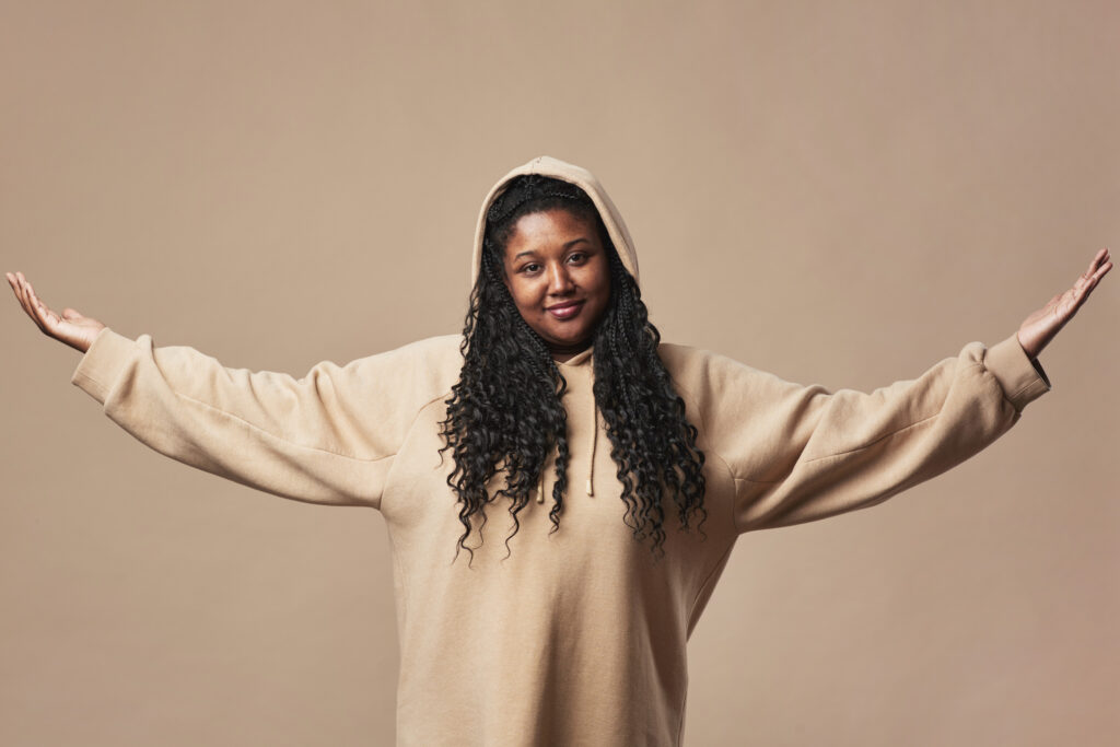 Woman wearing christian clothing